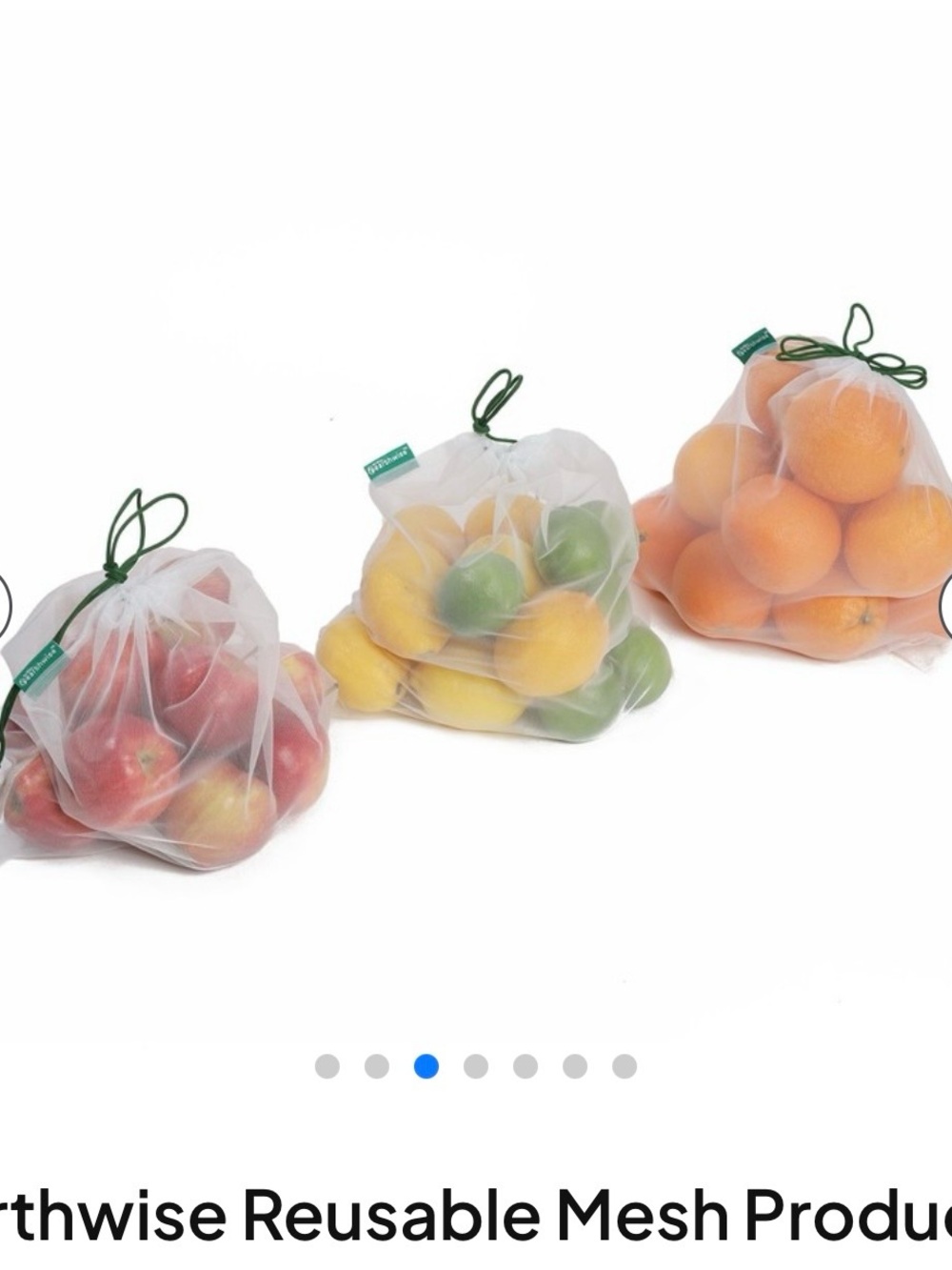 BeWise Reusable Mesh Produce Bags - Clear White with Green Drawstrings